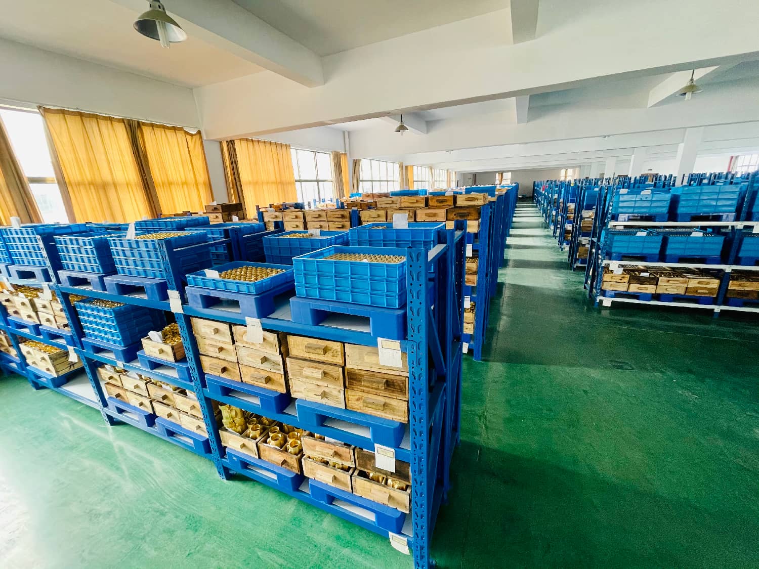 Finished goods stock in blue bins