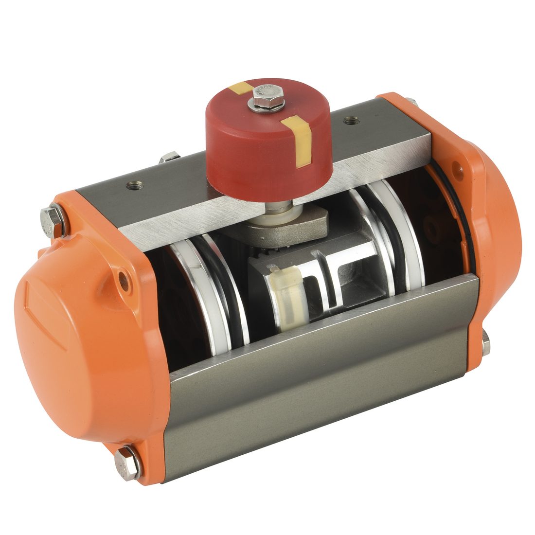 Cutaway view of a Kailing spring return pneumatic actuator