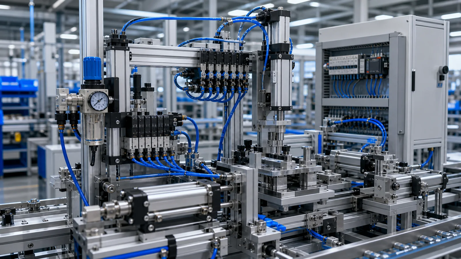 OEM equipment builder workshop with custom pneumatic modules